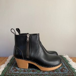 Swedish Hasbeens - Black Leather Clog Bootie
